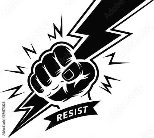 Power Fist Lightning Bolt Resist Graphic 
Sihouette Vector Illustration.

