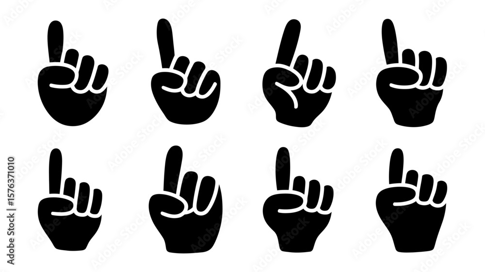 Obraz premium Vector art of eight black hand icons with index finger pointing upwards
