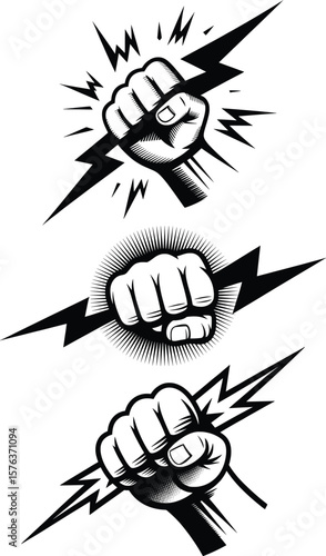 fist, lightning, punch, power, energy, bolt, electric, shock, thunder, force, strike, strength, icon, rebel, charge, zap, resistance, voltage, empowerment, motion, burst, hand, surge, current, defianc