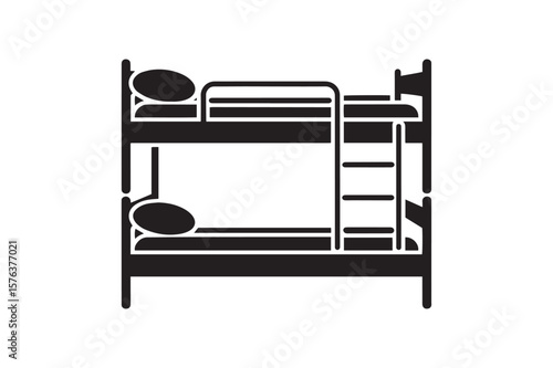 Black Silhouette of a Bunk Bed with Ladder and Pillows