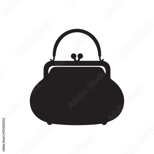 Elegant Black Silhouette Icon of a Classic Women's Handbag or Purse