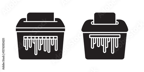 Black Silhouette Icon of a Paper Shredder with Shredded Documents