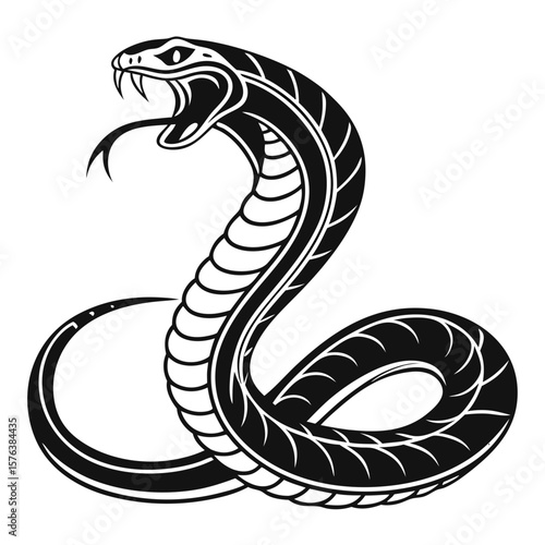 Isolated Black Silhouette of a Snake on White Background