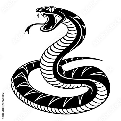 Isolated Black Silhouette of a Snake on White Background