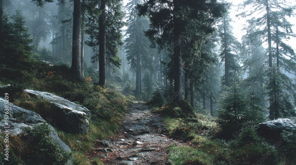 Obraz premium Misty Forest Pathway