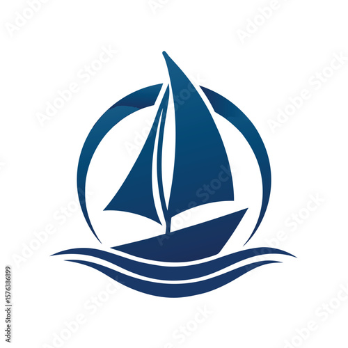 Dhow sailing boat logo design, simple ship on sea vector template