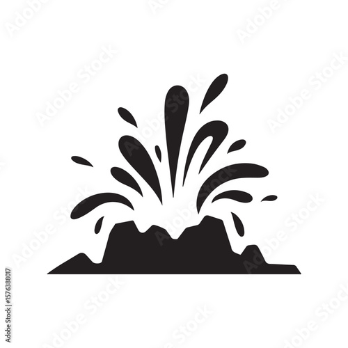  Black Silhouette of a Geyser or Water Spout Bursting Upwards