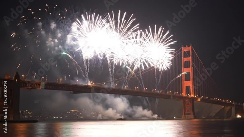 fireworks on golden gate during night