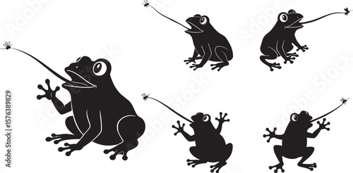 Frog Catching Fly With Tongue Cartoon silhouette