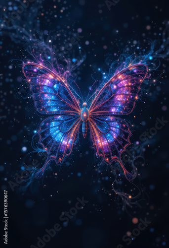 Stunning butterfly with infinity patterns glows galaxy cosmic backdrop, showcasing vibrant