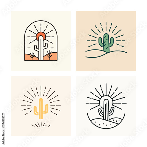 minimalist cactus and sun wild west desert scene