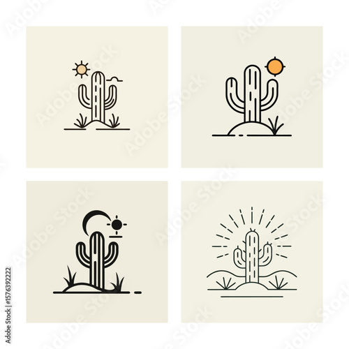 minimalist cactus and sun wild west desert scene