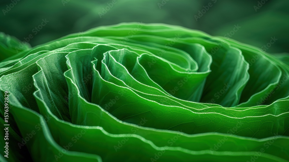 Fototapeta premium Green fabric swirling in intricate layers creating a beautiful abstract texture design