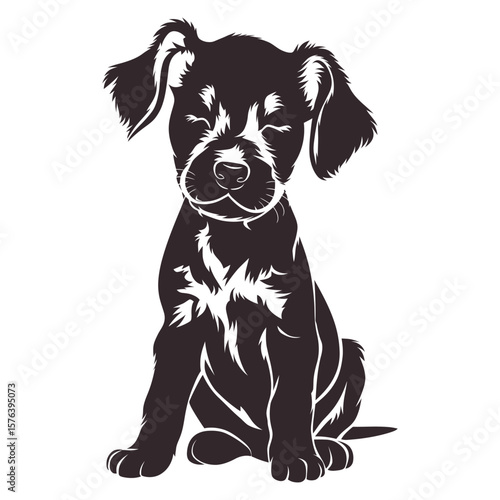 Silhouette vector of cute puppy with floppy ears looking upwards isolated on white background