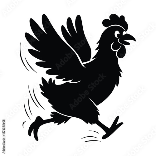 Silhouette vector of running chicken with wings slightly spread isolated on white background