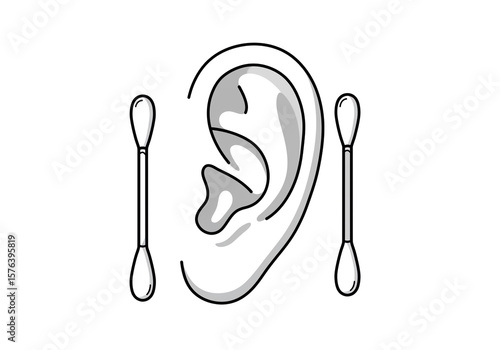 ear and cotton swabs black and white clip art preview