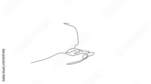 Animation of one line drawing of plant in human hand as a symbol of nature protection and eco friendly consumption. Continuous line self drawing. Animated illustration. 4K
