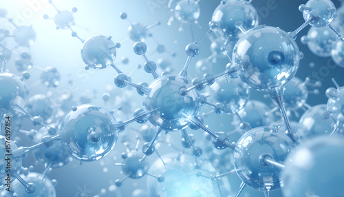 Wallpaper Mural Abstract molecular structure with shiny blue spheres and metallic connections Torontodigital.ca