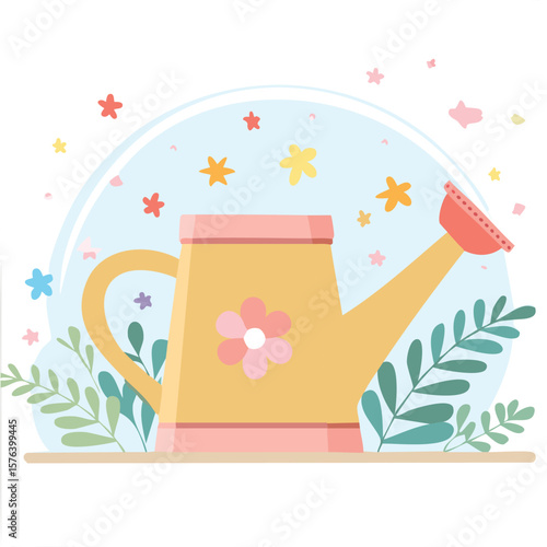 Cute watering can flat vector