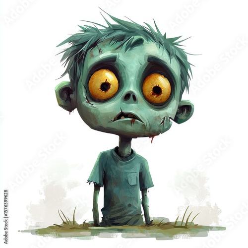 Zombie boy isolated on white background. Zombie Isolated on white. Zombie 2d illustration. Halloween. Halloween Concept Cut-out Sticker.