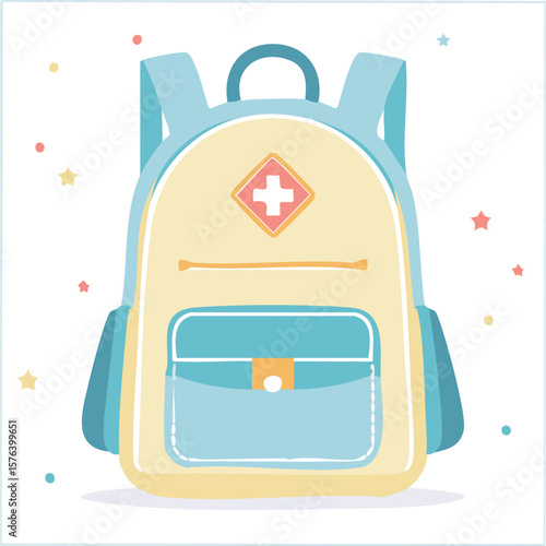 Cute backpack flat vector