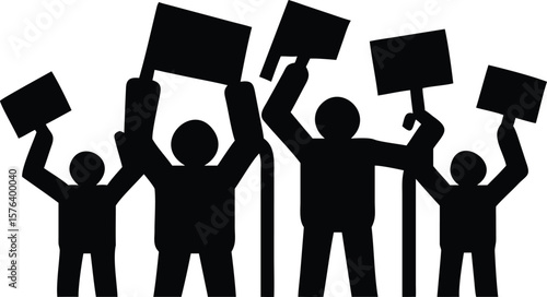 Protest Crowd Silhouette Holding Signs – Activists Demonstration Vector Art