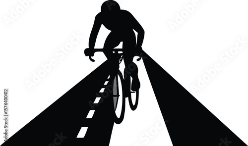 Silhouette of Cyclist Riding on Open Road in Motion