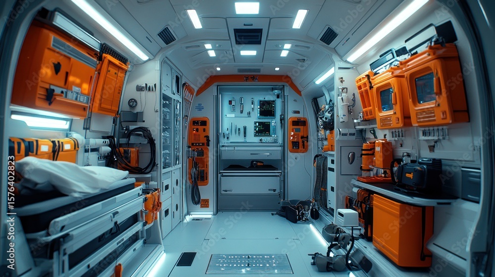 Futuristic medical vehicle interior Futuristic medical vehicle interior