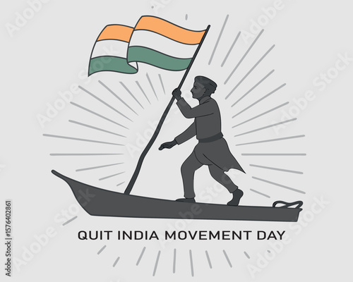 Quit India Movement Day Vector Illustration on 8 August with Indian Flag and People Silhouette in Flat Cartoon Background Design