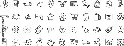 E-Commerce and Digital Marketing Icon Set for Online Shopping, Logistics, and Customer Engagement.