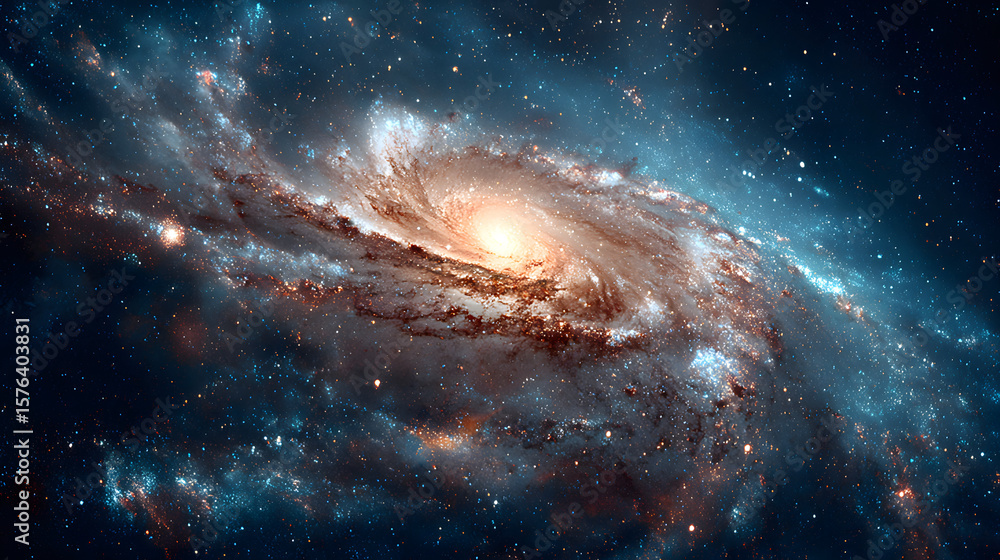 Obraz premium A magnificent spiral galaxy twirls in the vast expanse of deep space, filled with countless twinkling stars and cosmic dust.