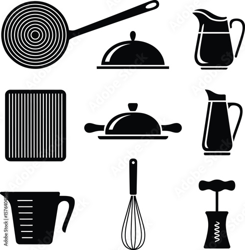 Elegant Black and White Kitchen Utensils Icons for Professional Culinary Design Projects