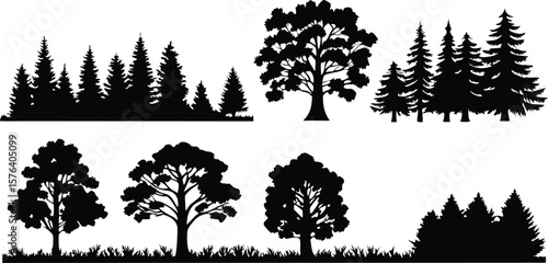 Silhouette Tree and Forest Illustrations Set - Black Tree Designs,Tree silhouette vector,vector silhouette trees Icon set,set of trees silhouettes,African trees as black silhouettes,ai