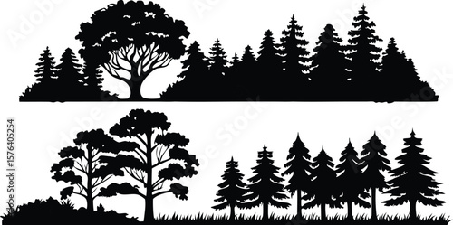 Silhouette Tree and Forest Illustrations Set - Black Tree Designs,Tree silhouette vector,vector silhouette trees Icon set,set of trees silhouettes,African trees as black silhouettes,ai