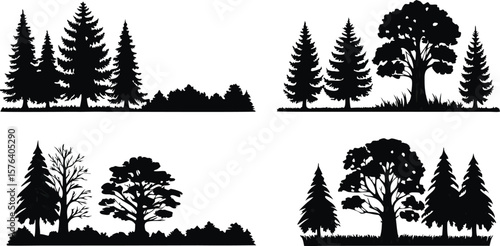 Silhouette Tree and Forest Illustrations Set - Black Tree Designs,Tree silhouette vector,vector silhouette trees Icon set,set of trees silhouettes,African trees as black silhouettes,ai