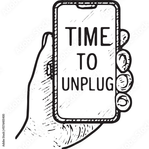 Time to Unplug Sign - Digital Detox Sketch Illustration