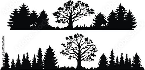 Silhouette Tree and Forest Illustrations Set - Black Tree Designs,Tree silhouette vector,vector silhouette trees Icon set,set of trees silhouettes,African trees as black silhouettes,ai