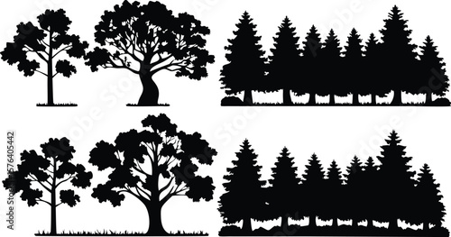 Silhouette Tree and Forest Illustrations Set - Black Tree Designs,Tree silhouette vector,vector silhouette trees Icon set,set of trees silhouettes,African trees as black silhouettes,ai