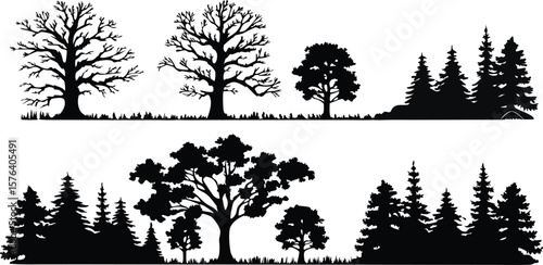 Silhouette Tree and Forest Illustrations Set - Black Tree Designs,Tree silhouette vector,vector silhouette trees Icon set,set of trees silhouettes,African trees as black silhouettes,ai