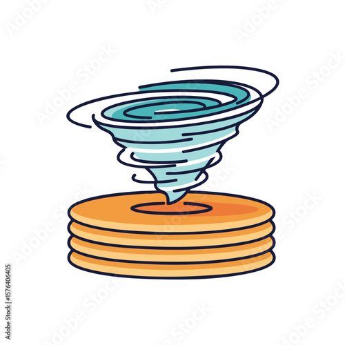 Dynamic Vortex from Layered Foundation. Illustrative artwork depicting a powerful blue vortex rising from an orange layered base. This symbolizes swift energy, rapid data flow, or financial momentum.