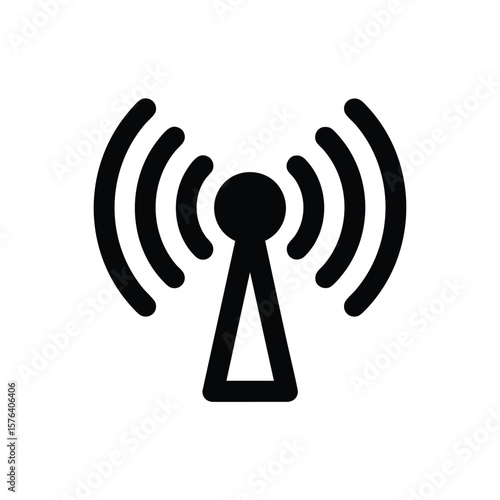 Wireless Signal Broadcast Icon. This black symbol depicts an active radio wave transmitter, representing digital connectivity and global communication infrastructure. It symbolizes modern access and.