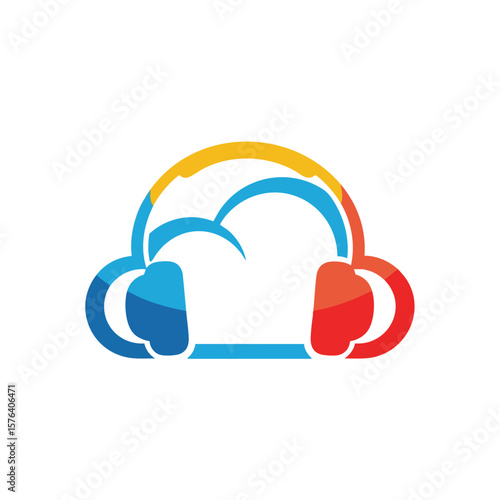 Cloud Audio Streaming Headphone Icon. Vibrant emblem merging sound and remote data, representing digital entertainment, audio playback, and seamless online connectivity for global access.