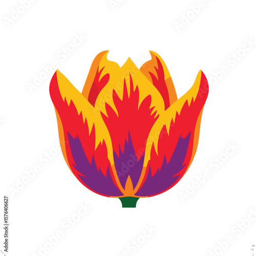 Vibrant Fiery Flower Art. This lively digital graphic showcases an intense botanical bloom with warm crimson and golden hues, suggesting dynamic energy and passionate growth. A truly captivating.