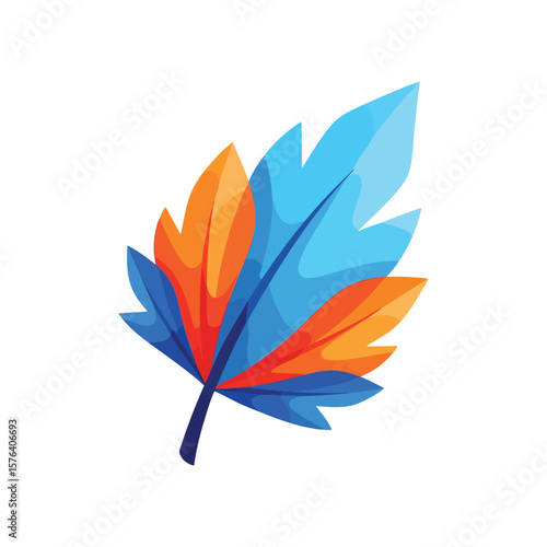 Dynamic Blue Orange Feathered Design. This expressive stylized botanical artwork blends cool and warm shades. It conveys growth, motion, and a natural, evolving energy. Perfect for contemporary.