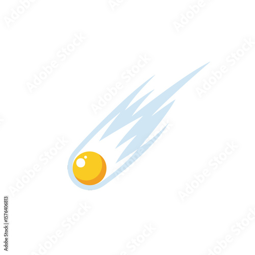 Golden Ball with Speed Trail. Minimalist graphic depicting a bright yellow sphere in swift motion, leaving a light blue wake. This vibrant image conveys velocity, impact, and destiny.