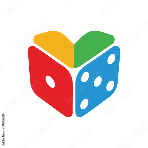 Vibrant Abstract Block Icon. Modern geometric design with vivid blocks, resembling a unique die, conveying concepts of learning, discovery, and creative play.