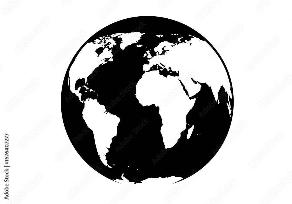 Obraz premium Global World Map Black and White Illustration Simple Earth Planet Icon Graphic Design
