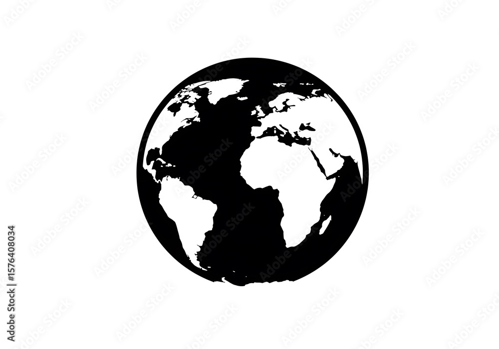 Fototapeta premium A Striking Black and White Illustration of Planet Earth Globe Representing Global Connectivity and International Relations