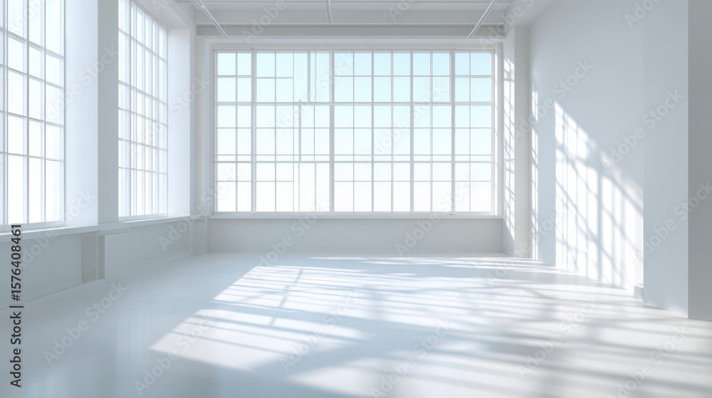 Fototapeta premium Bright Spacious Empty Room with Large and Natural Sunlight Flowing In