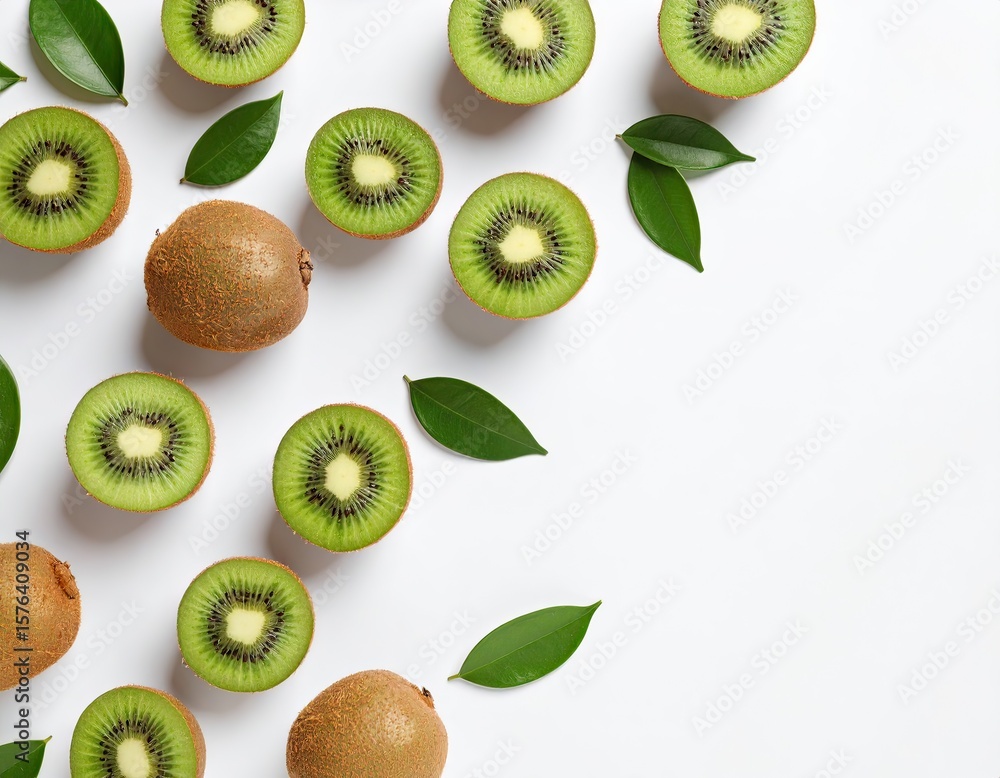 Fototapeta premium Bright and seamless pattern wallpaper design with mesmerizing kiwi image on soft white background.